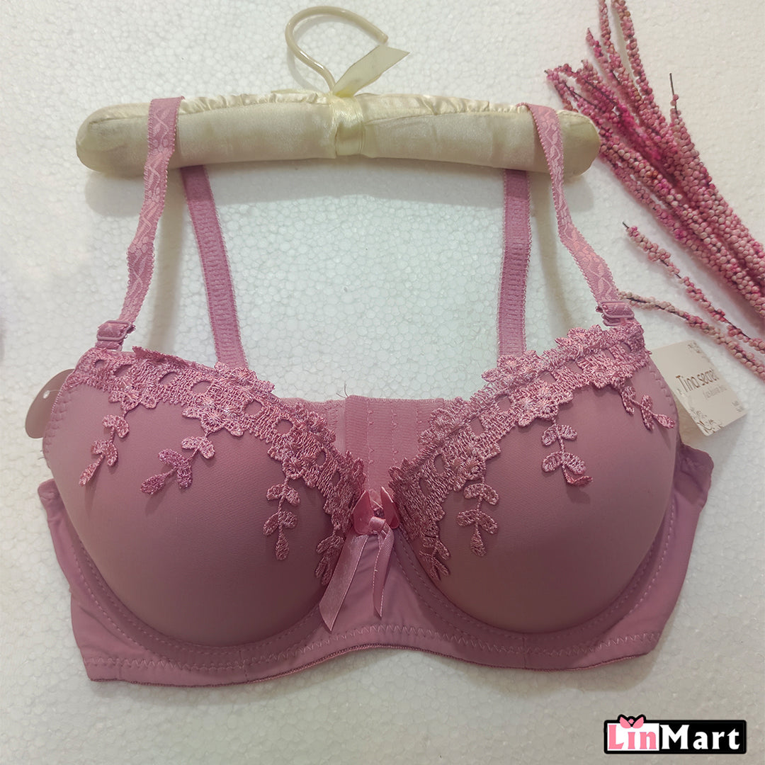 Linmart Pack of 2 Women Elegant Bra Without Wire Solid Push Up Padded Lace Sheer Soft Bra - Pushup Bra