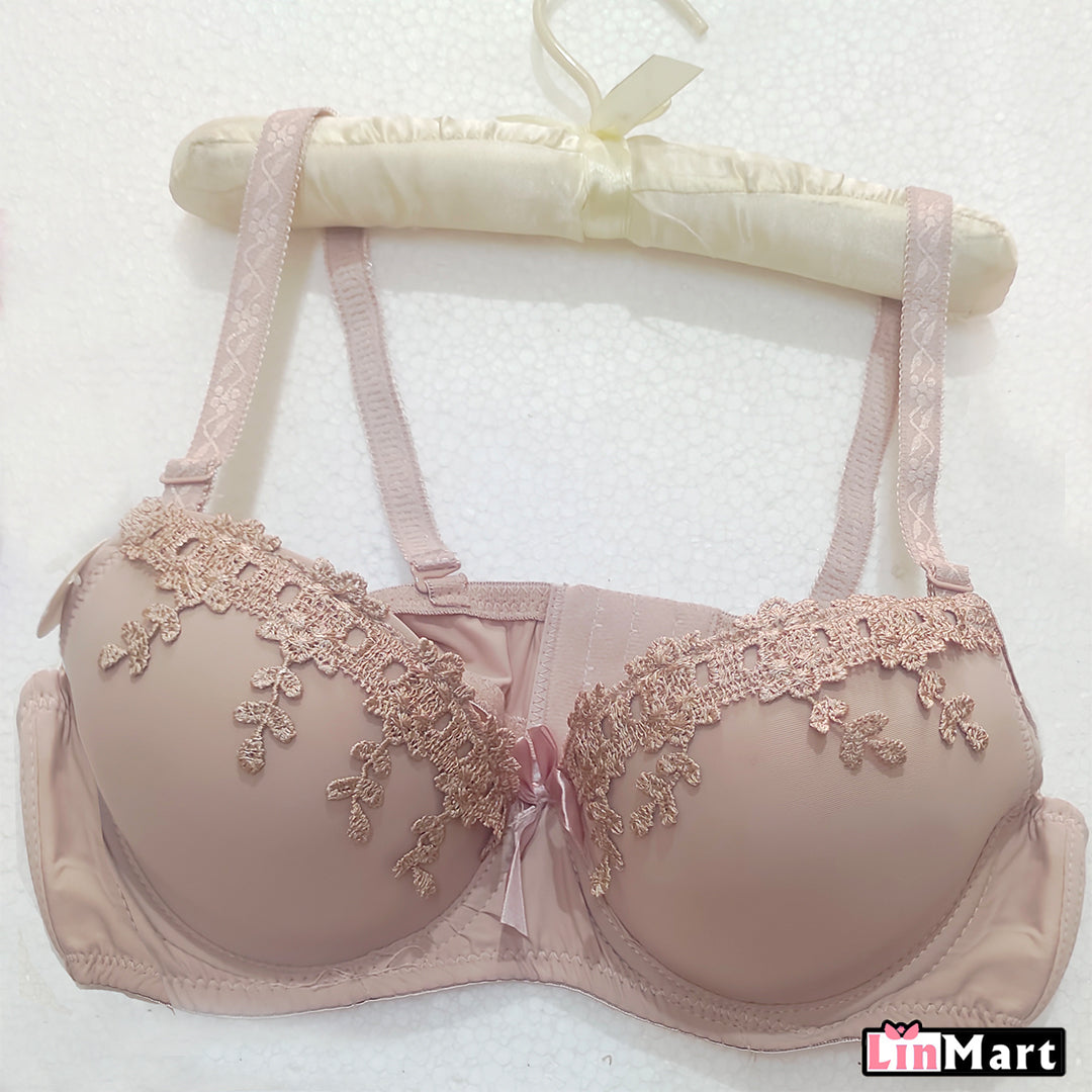 Linmart Pack of 2 Women Elegant Bra Without Wire Solid Push Up Padded Lace Sheer Soft Bra - Pushup Bra