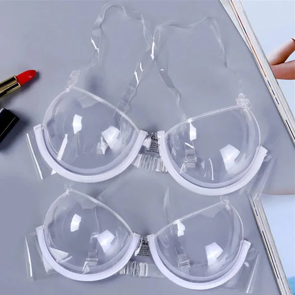 Linmart 3/4 Cup Transparent Clear Push Up TPU Bra -Strap Invisible Bra For Women And Girls - Transparent Bra