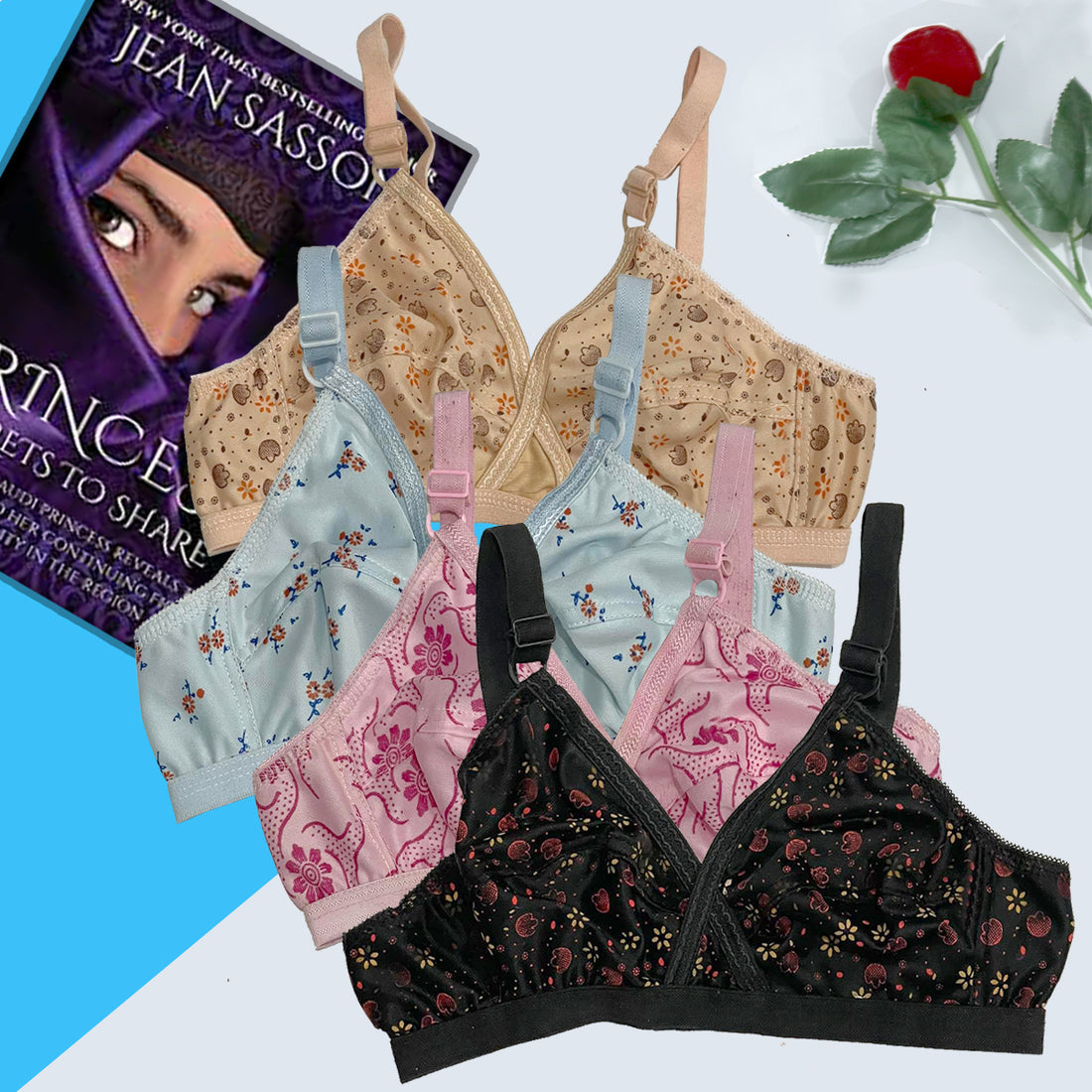 Pack Of 4 Soft Cotton Hosiery Fabric Imported Style Printed Bra