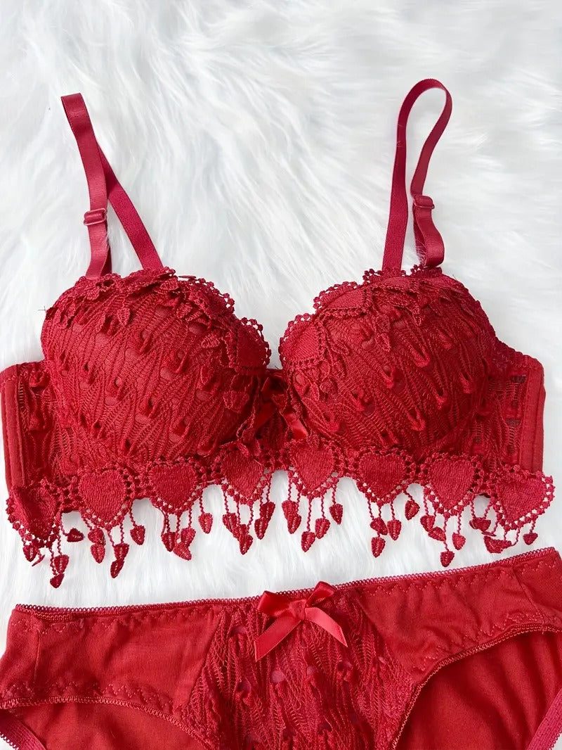 Women Lace embroidered Push Up Underwire Bra And Panty Set 018