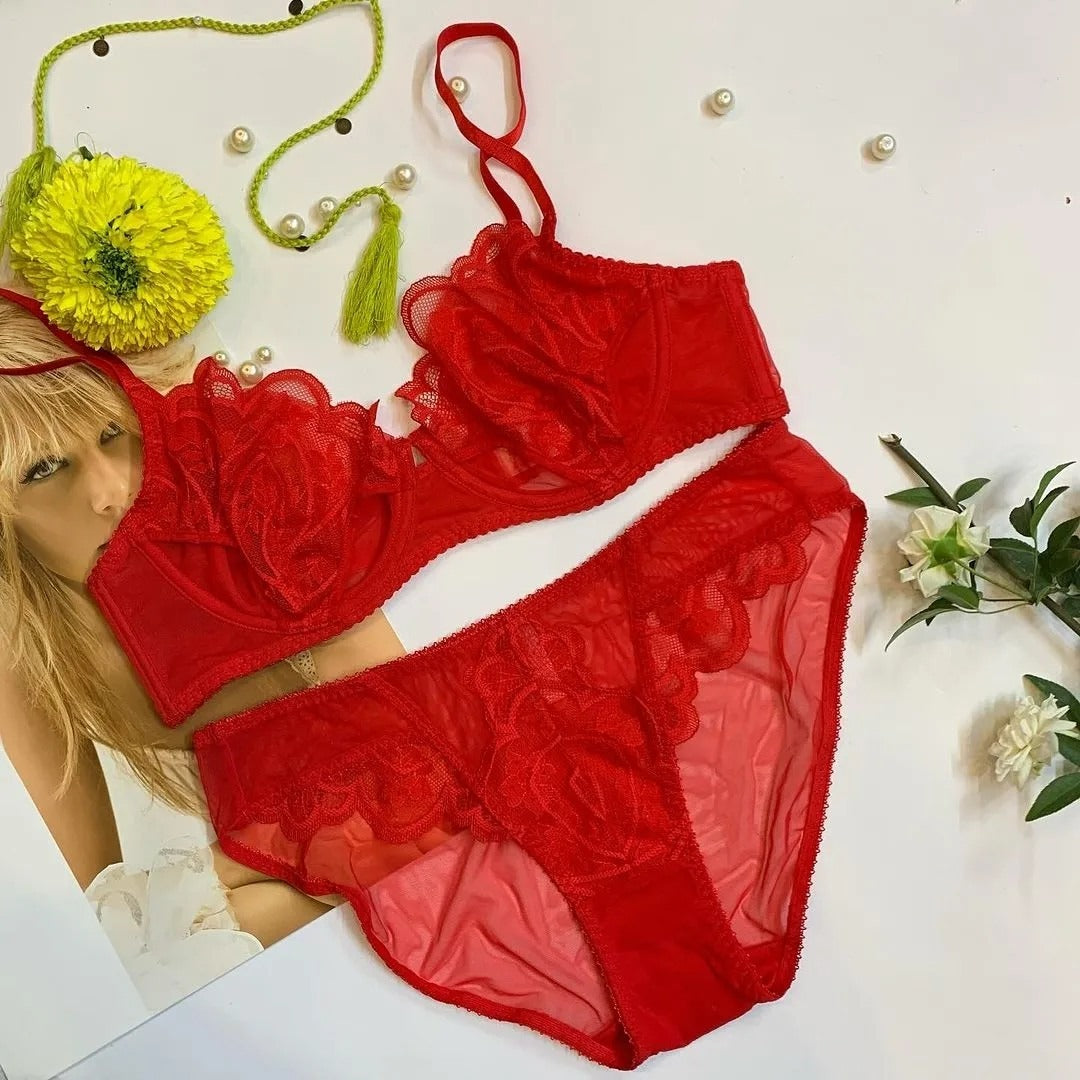 LinMart Ultra Thin Lace Bra for Women, Bra Panty set , Full Net Bra and panty