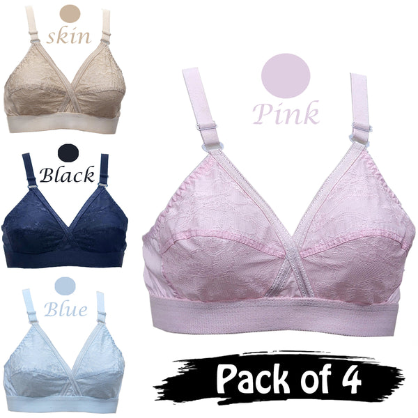 LinMart.pk Pack Of 4 Cross Design Women Ladies Girls Cotton Bra Blouse Brazier