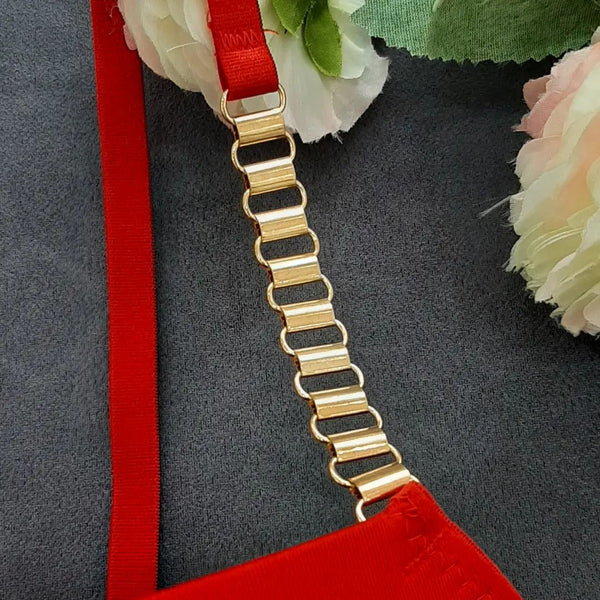 LinMart High Quality New Style Chain Straps Front Metal V buckel Bra & Panty Set 195