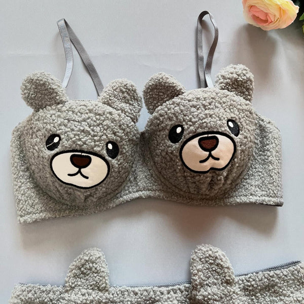 New High Quality Sexy Cute Bear Anime Soft Plush Design Bra & Panty Set E0888