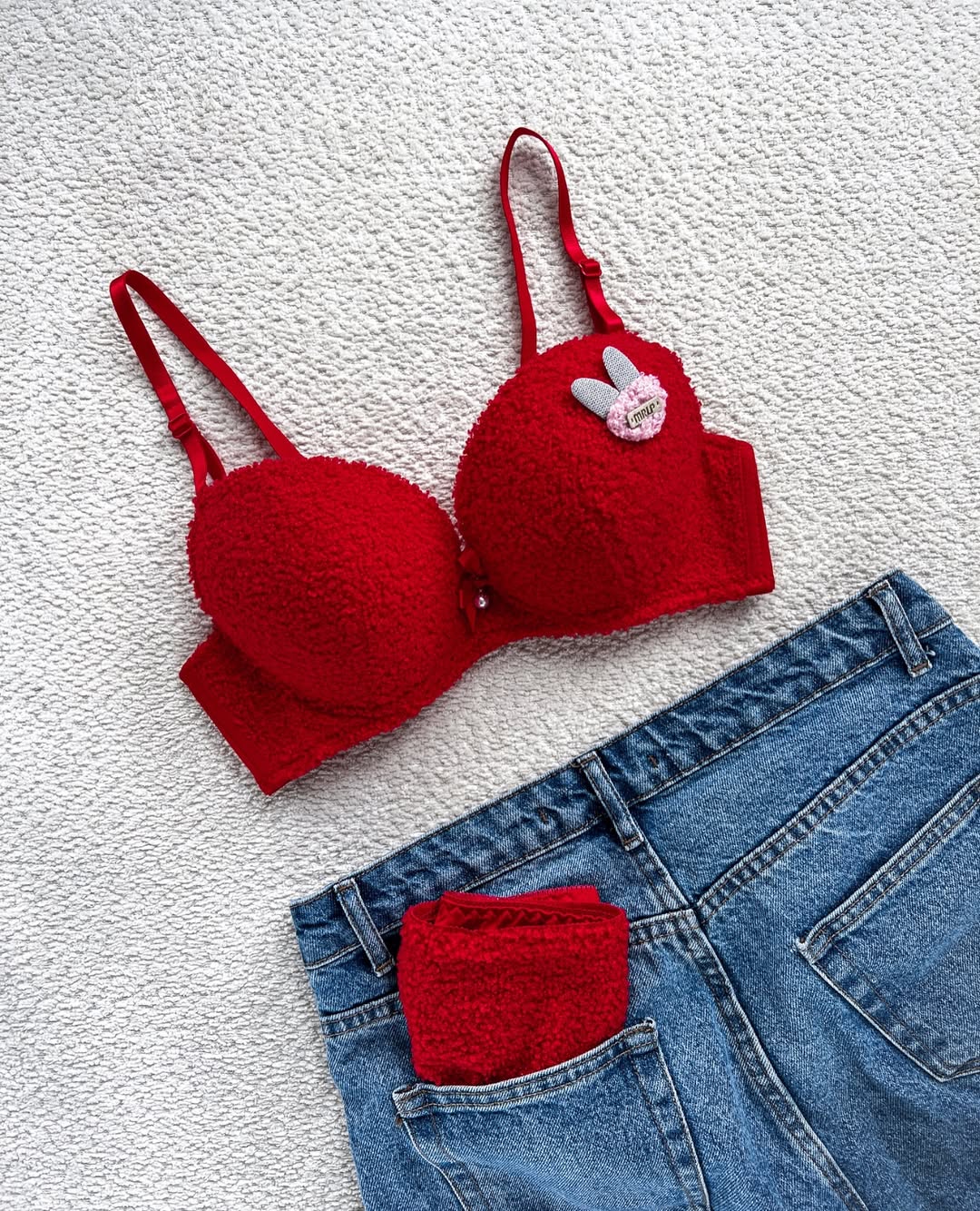 New High Quality Sexy Cute Soft Plush Design Bra & Panty Set E991