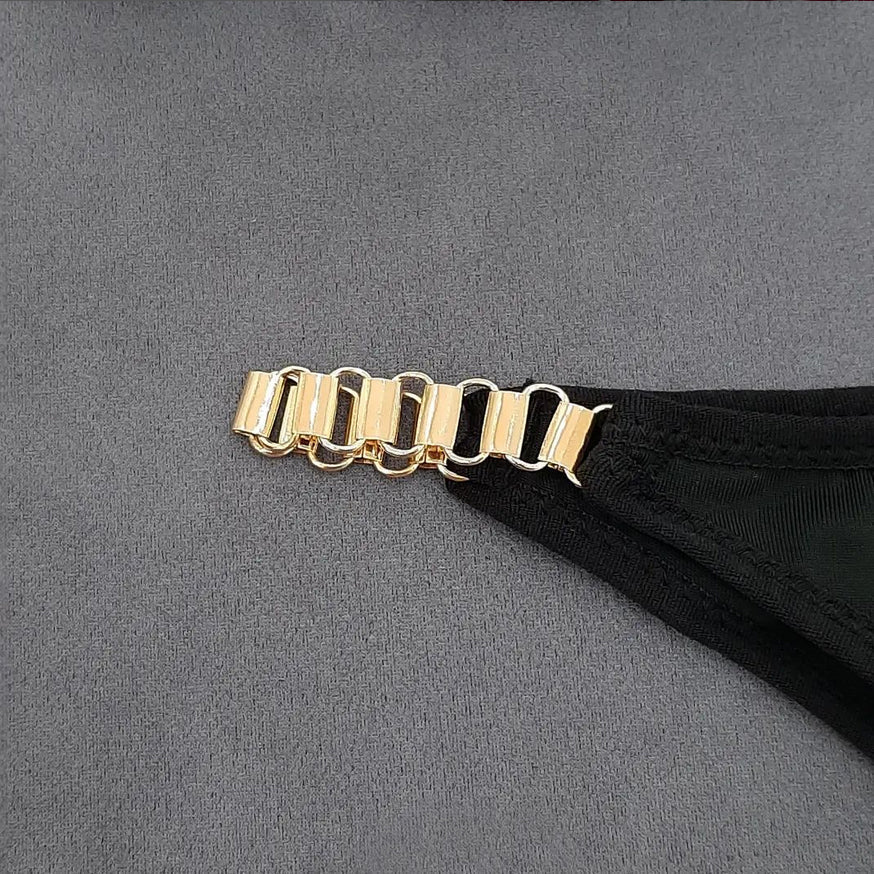 LinMart High Quality New Style Chain Straps Front Metal V buckel Bra & Panty Set 195