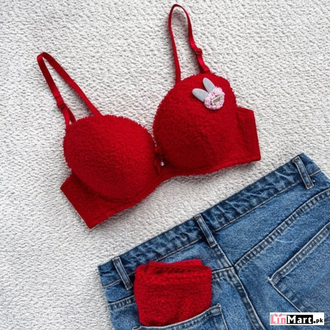 New High Quality Sexy Cute Soft Plush Design Bra & Panty Set E991