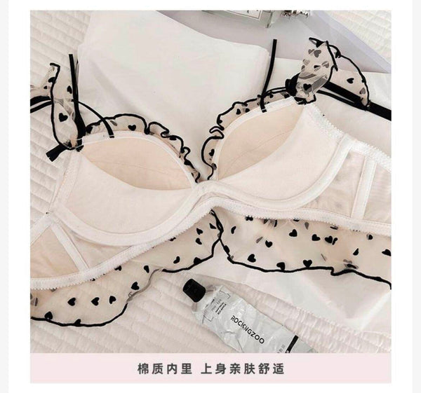 LinMart.pk New High-Quality Black Heart Embroidered Push-Up Bra with Cute Lace Panty Set 2007