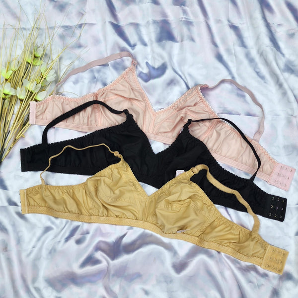 LinMart.pk Pack Of 3 Soft Classic Cotton High Quality Non Padded Bras