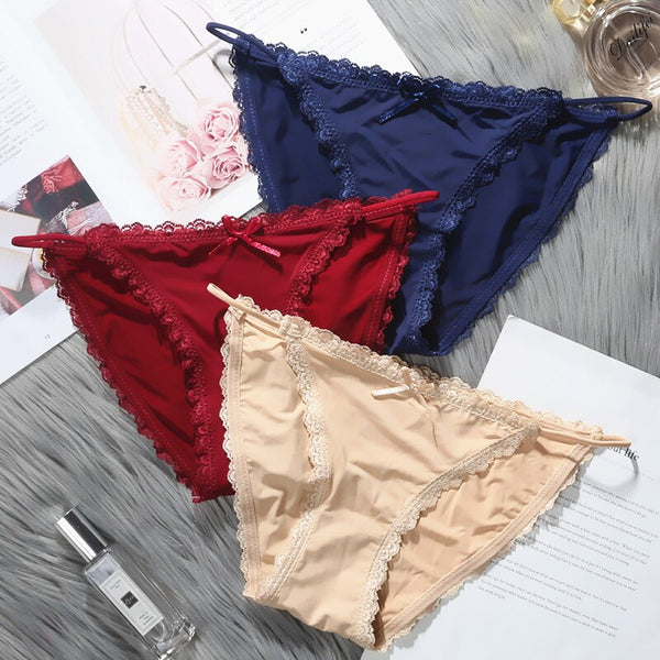 LinMart New Pack Of 2 Sexy High Quality G-string Cotton Ice Silk Thin Belt Low-waisted Lace Panties 1884