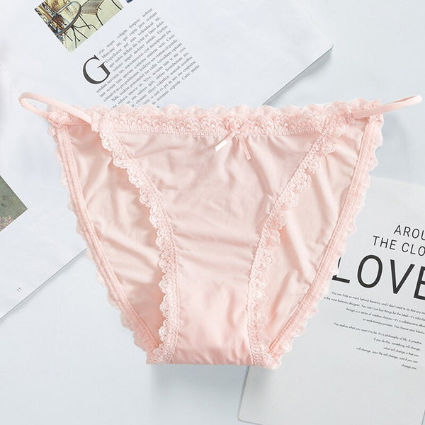 LinMart New Pack Of 2 Sexy High Quality G-string Cotton Ice Silk Thin Belt Low-waisted Lace Panties 1884