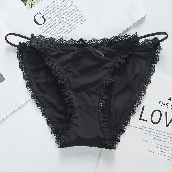 LinMart New Pack Of 2 Sexy High Quality G-string Cotton Ice Silk Thin Belt Low-waisted Lace Panties 1884