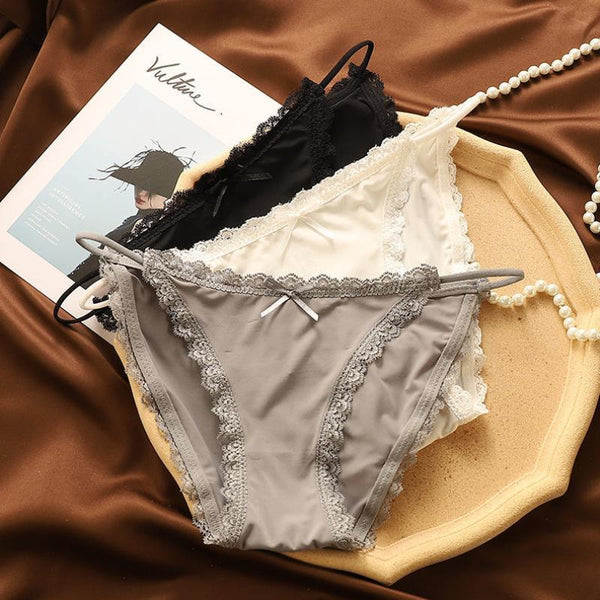 LinMart New Pack Of 2 Sexy High Quality G-string Cotton Ice Silk Thin Belt Low-waisted Lace Panties 1884