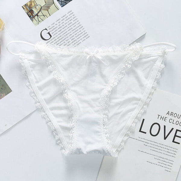 LinMart New Pack Of 2 Sexy High Quality G-string Cotton Ice Silk Thin Belt Low-waisted Lace Panties 1884
