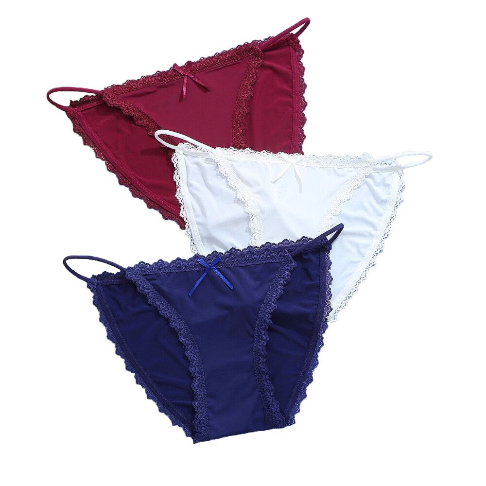 LinMart New Pack Of 2 Sexy High Quality G-string Cotton Ice Silk Thin Belt Low-waisted Lace Panties 1884