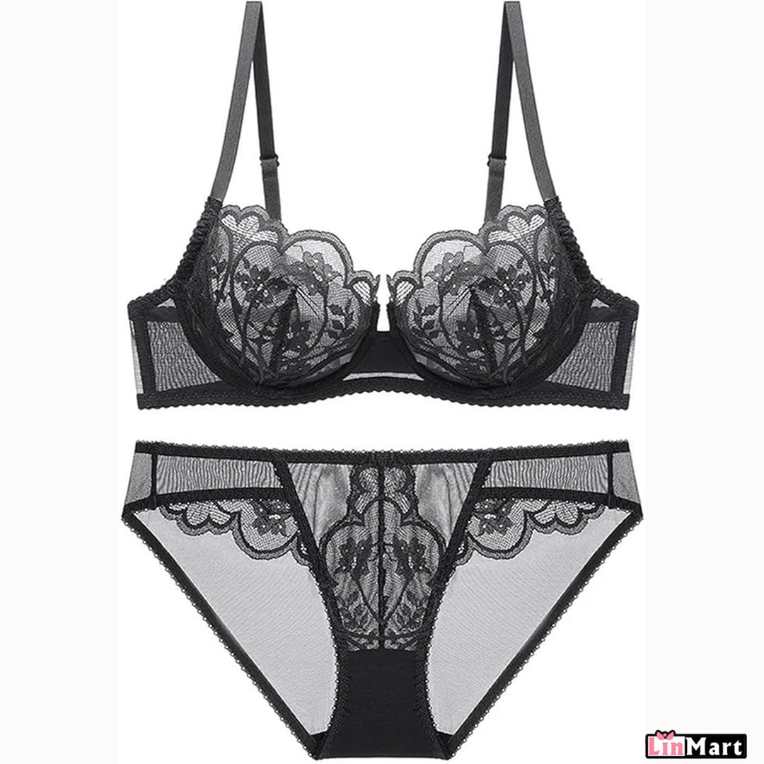 LinMart Ultra Thin Lace Bra for Women, Bra Panty set , Full Net Bra and panty