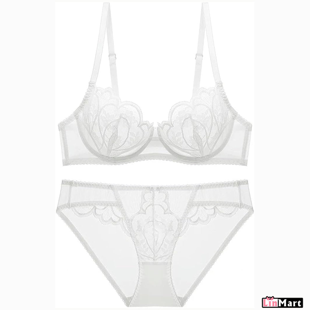 LinMart Ultra Thin Lace Bra for Women, Bra Panty set , Full Net Bra and panty