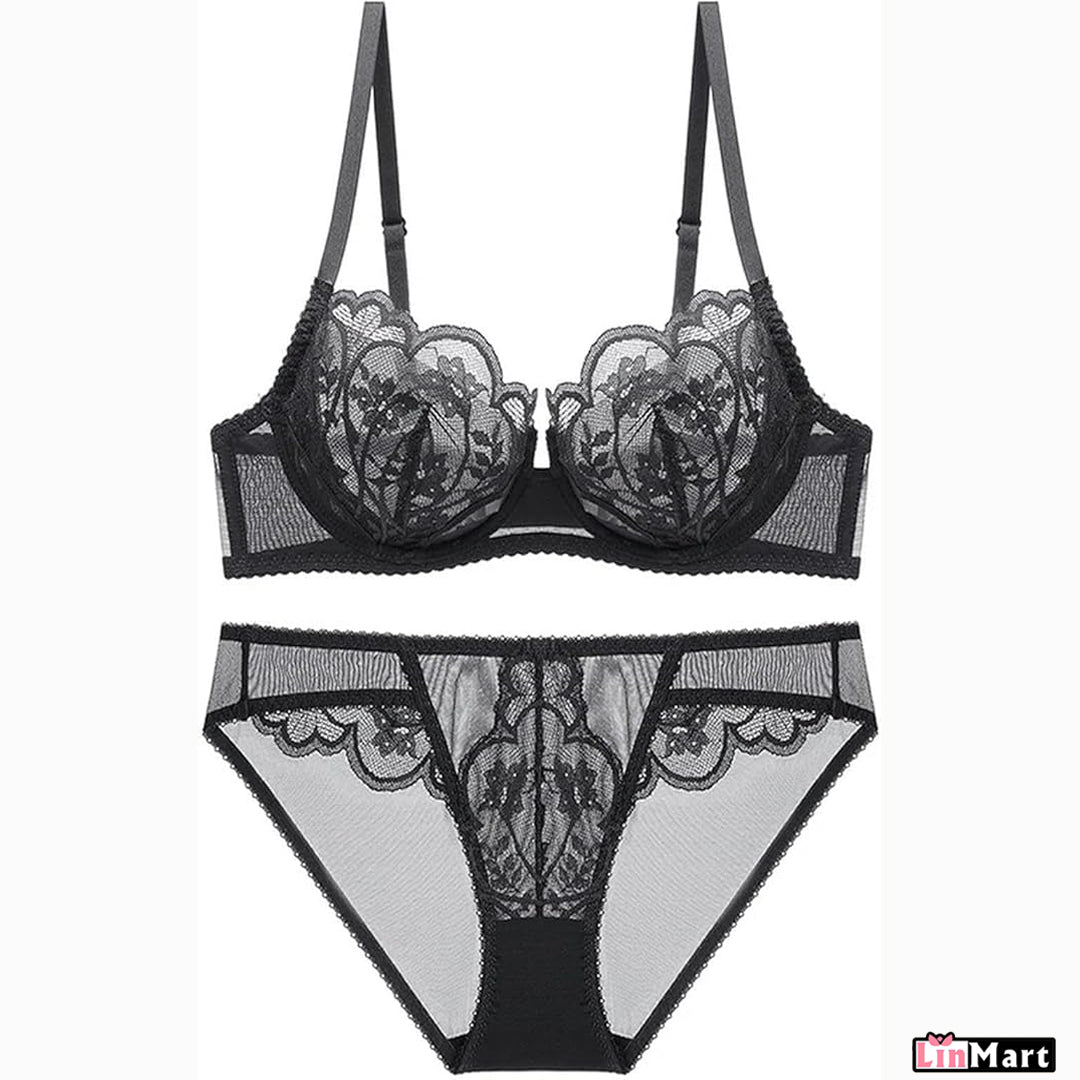 LinMart Ultra Thin Lace Bra for Women, Bra Panty set , Full Net Bra and panty