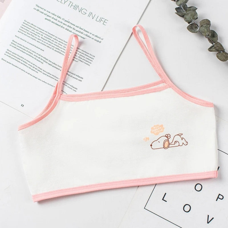 Pack Of 3 - Cotton Bra Vest For Girls Steel-Free Bra Non Padded Cartoon Vest Tank