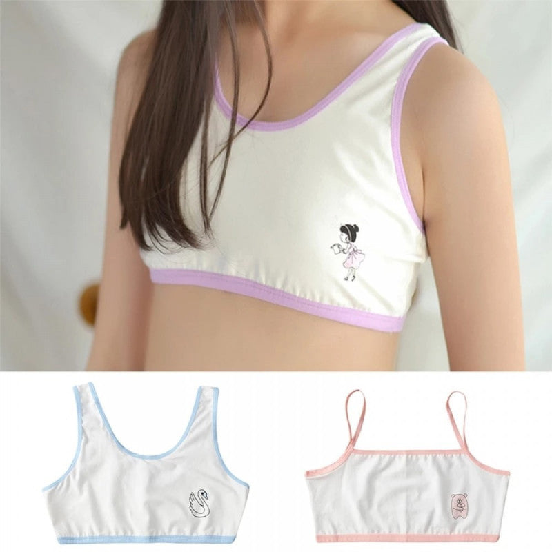 Pack Of 3 - Cotton Bra Vest For Girls Steel-Free Bra Non Padded Cartoon Vest Tank