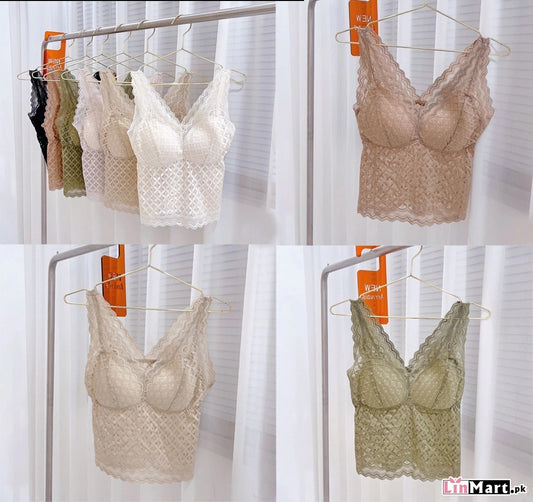 LinMart.pk 1pcs Lace Padded Camisoles,  Biddies Stretchable Pure Cotton Tank Tops for Women Girls| Bra Vest for Girls