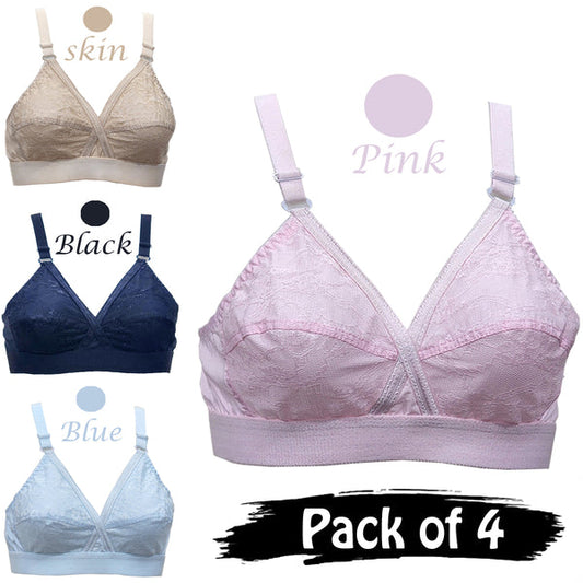 LinMart.pk Pack Of 4 Cross Design Women Ladies Girls Cotton Bra Blouse Brazier