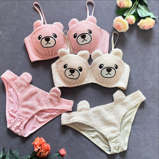 New High Quality Sexy Cute Bear Anime Soft Plush Design Bra & Panty Set E0888