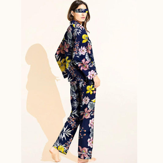 LinMart Floral Flower Printed Linen Pajamas Sets With Free Scrunchie Sleepwear Lingerie Sets Sexy Nighty Two Pieces Set
