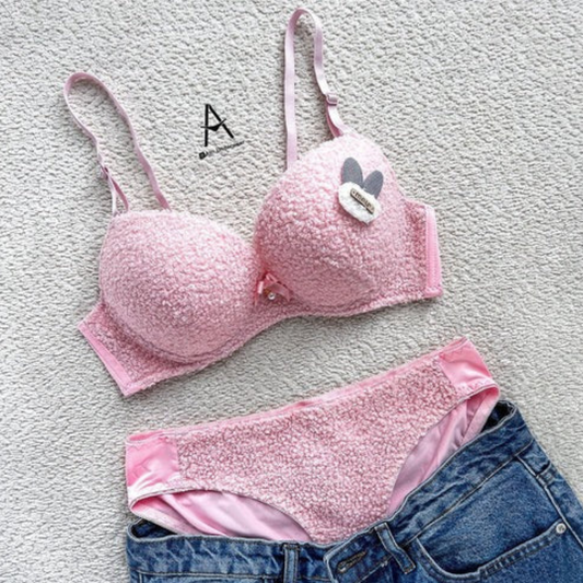 New High Quality Sexy Cute Soft Plush Design Bra & Panty Set E991