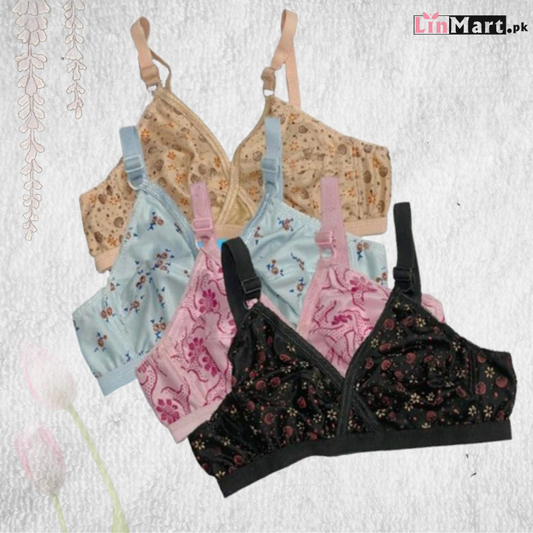 Pack Of 4 Soft Cotton Hosiery Fabric Imported Style Printed Bra