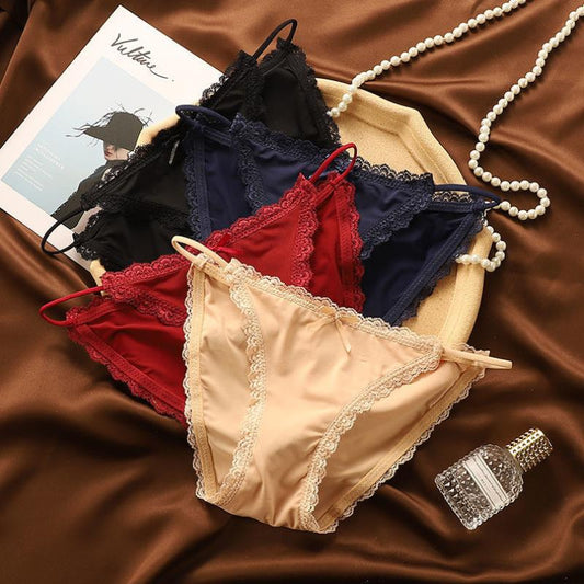LinMart New Pack Of 2 Sexy High Quality G-string Cotton Ice Silk Thin Belt Low-waisted Lace Panties 1884