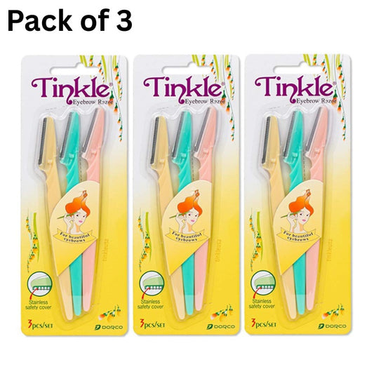 LinMart Pack Of 3  (9pcs) Tinkle Eyebrow Razor- Eyebrow Razors Trimmer Shaper Shaver-Eyebrow shaper for girls & womens -Eyebrow Razor For Beautiful Face and Skin -Twinkle Eyebrow Razer Hair Removeable Razor