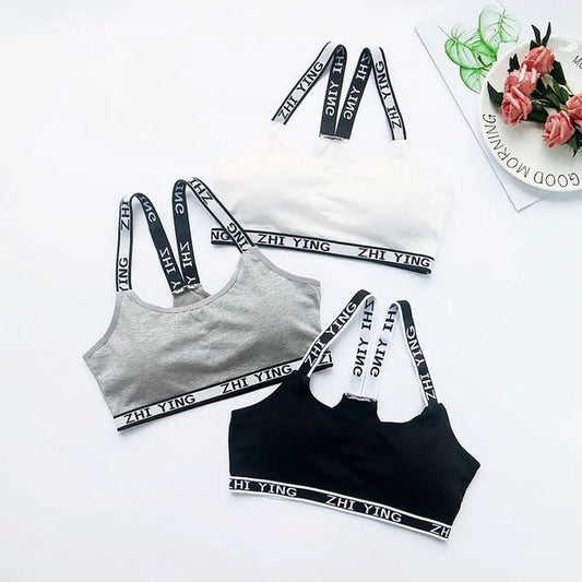 Pack Of 3 New Soft Padded Letter Printed Stretchable Straps Comfortable Teenage Sport Bra