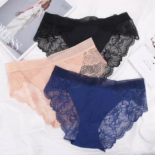 Women See-Through Lace Net Stretchable Silk Panties 777