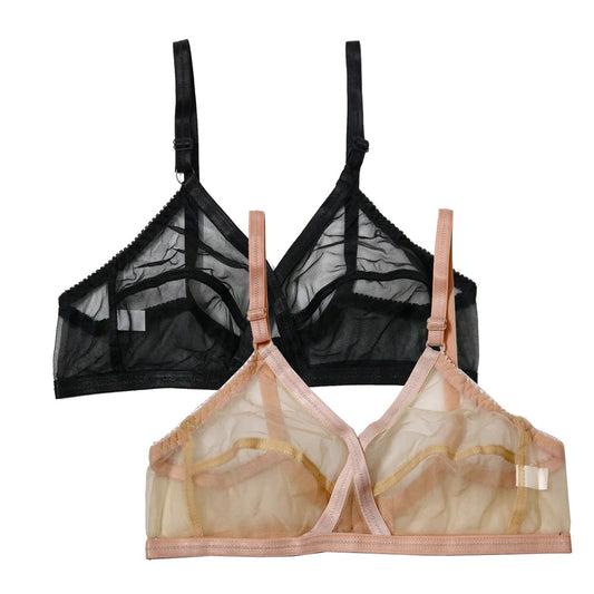 Pack of 2 Non-Padded & Non-Wired Cotton Full Cover Full Net Transparent Bra